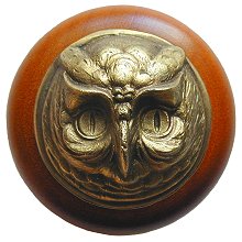 Notting Hill NHW-711C-AB Wise Owl Wood Knob in Antique Brass /Cherry wood finish